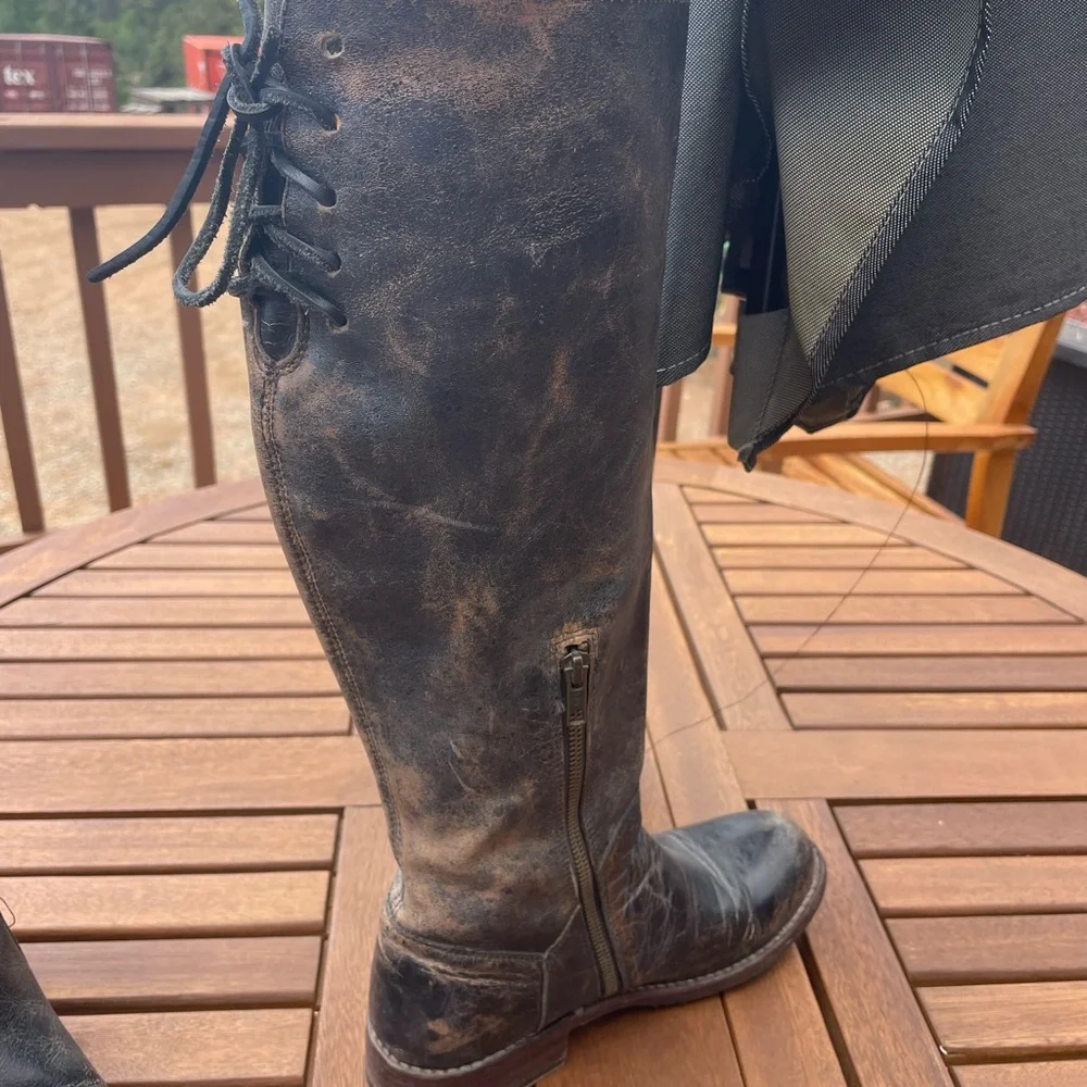 BED|STU Women's Lace-Up Tall Riding Boots in Dark Brown/Black - Picture 5 of 11
